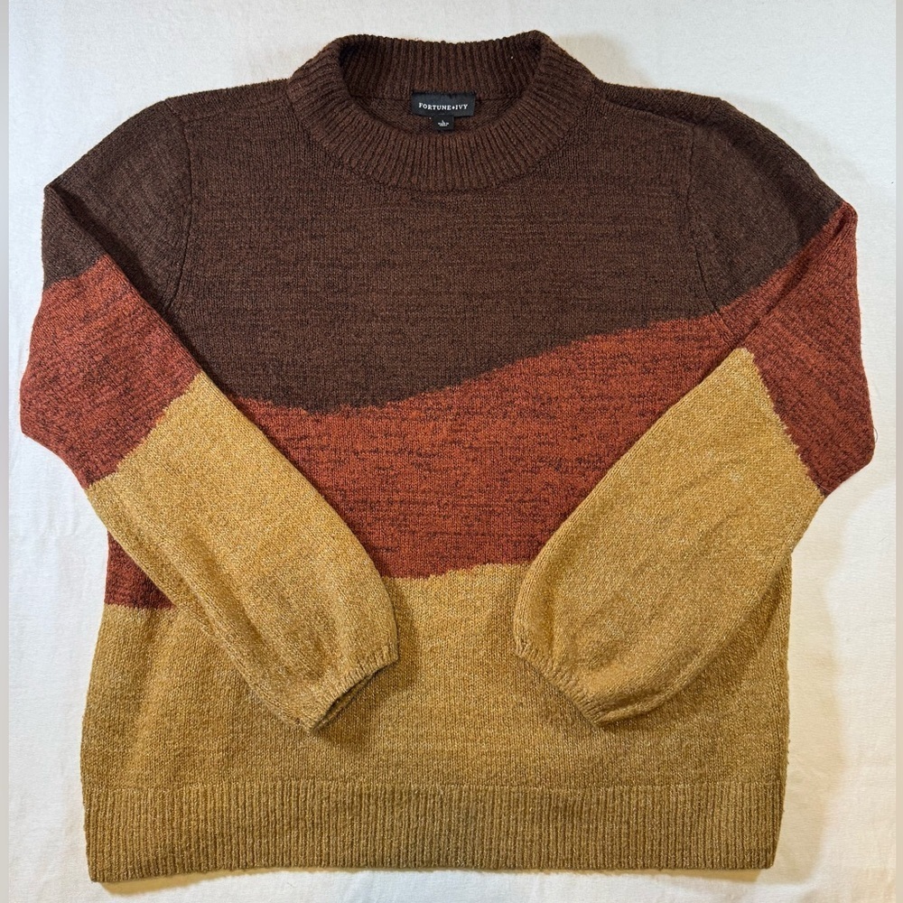 Fortune & Ivy Sweater in Brown, Rusy, and Gold